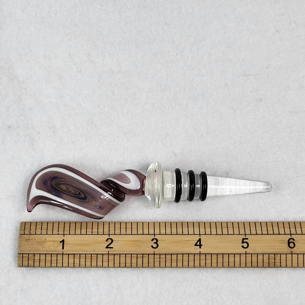 Wine Bottle Stopper Murano Italian Swirl Art Glass Purple Brown Blue Girl Night - Picture 9 of 10